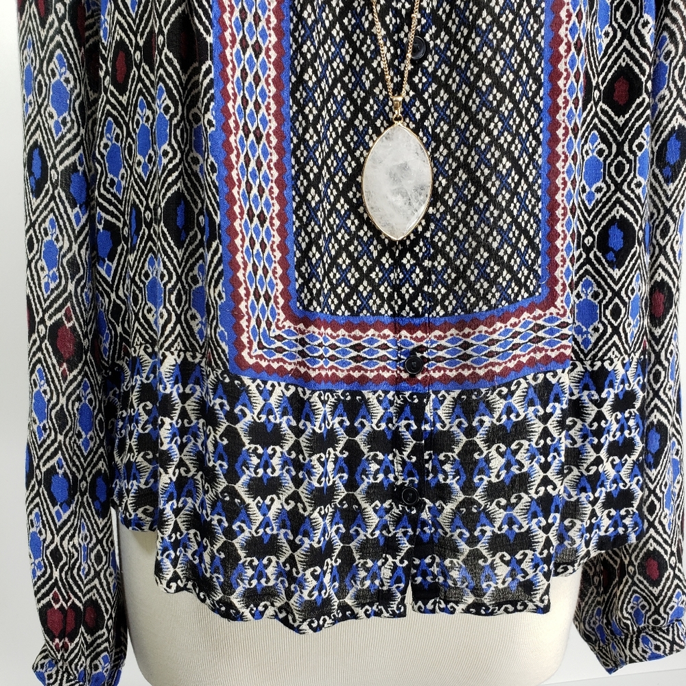 Lucky Brand Ikat Boho Printed Peasant Blouse - Picture 3 of 8